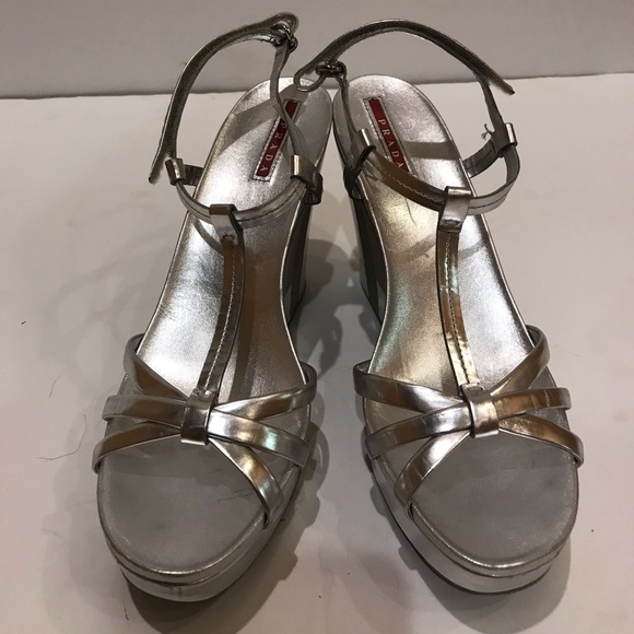 Authentic Silver Prada wedges - Picture 3 of 8